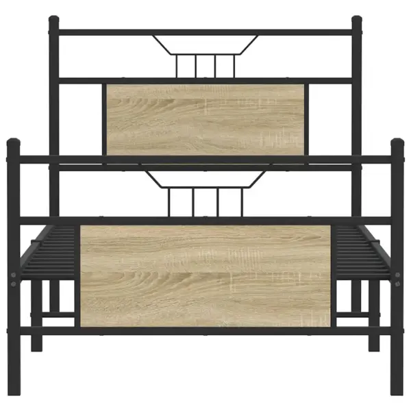 Ühe inimese metallvoodi raam peatsi ja jalutsiga, Sonoma tamme viimistlus, lattpõhjaga, 90 x 200 cm – 6