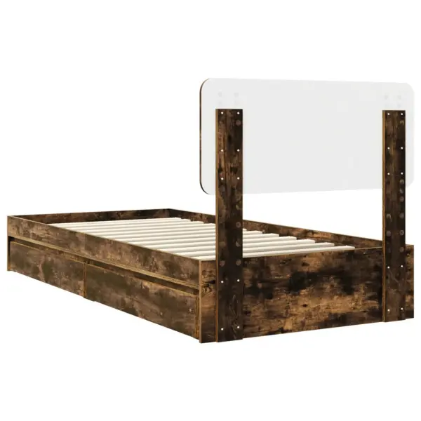 Ühe inimese voodiraam sahtlite ja peatsiga, suitsetatud tamme tooni tehispuit, 75 x 190 cm – 10