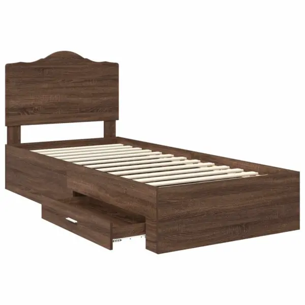 Ühe inimese voodiraam sahtliga ja peatsiga, pruun tamm, tehispuit, 100 x 200 cm – 5