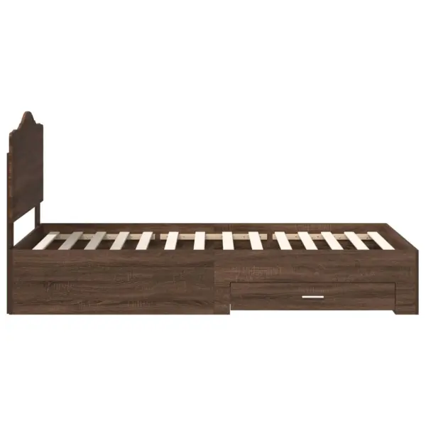 Ühe inimese voodiraam sahtliga ja peatsiga, pruun tamm, tehispuit, 100 x 200 cm – 8