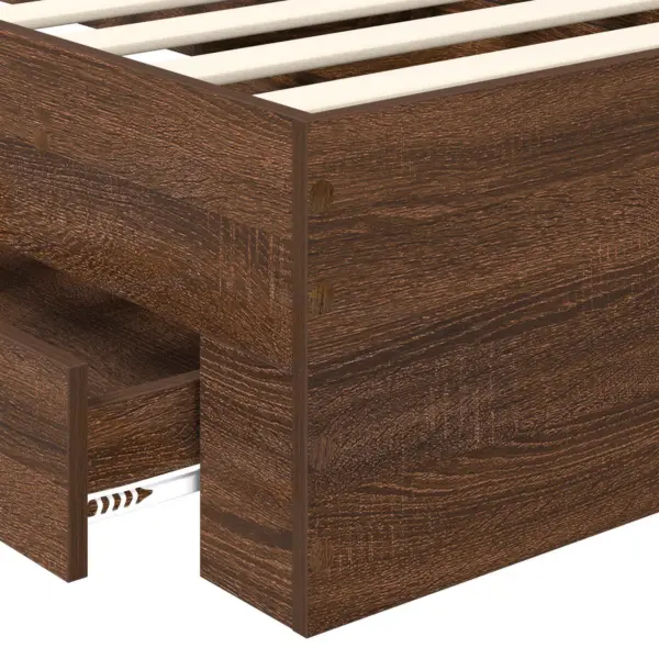 Ühe inimese voodiraam sahtliga ja peatsiga, pruun tamm, tehispuit, 100 x 200 cm – 10