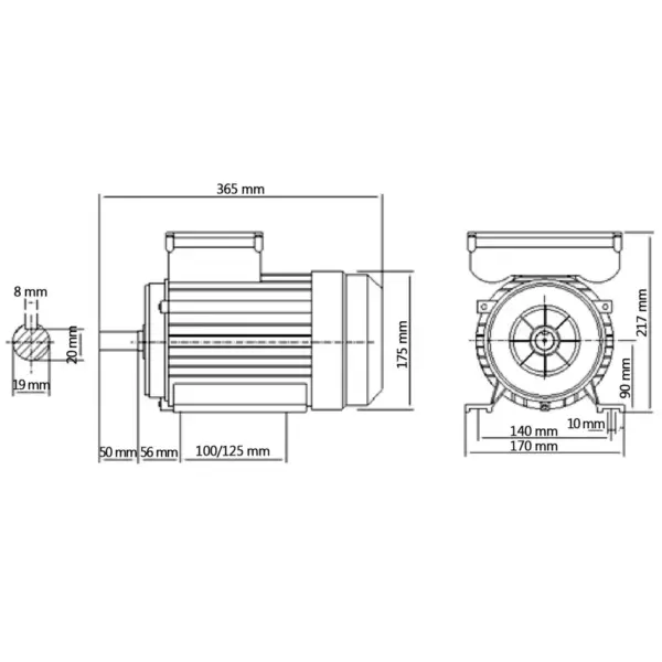 Ühefaasiline elektrimootor alumiiniumkorpusega, 2,2 kW, 2800 p/min, IP55, võll 19 mm – 8