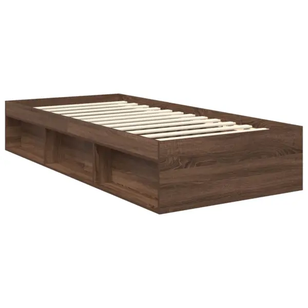 Üheinimese voodiraam peatsiga, 90 x 190 cm, pruun tamme toon, tehispuit ja täismänd – 5