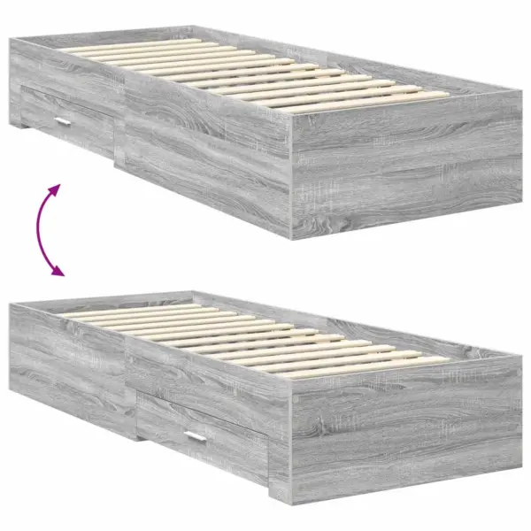 Üheinimese voodiraam panipaigasahtliga ja peatsiga, hall sonoma ja hõbe tehispuit, 75 x 190 cm – 12