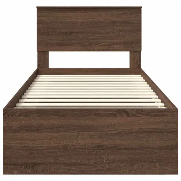 Üheinimese voodiraam peatsi ja liistudega, pruun tamm, tehispuit, 100 x 200 cm – 7