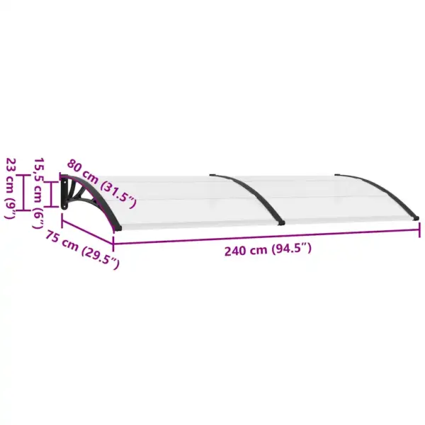 Uksevarikatus, mustad toed ja läbipaistev polükarbonaat, 240 x 75 cm – 8