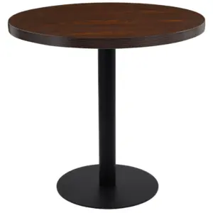 Ümmargune bistroolaud tumepruun MDF, must terasjalg, diameeter 80 cm