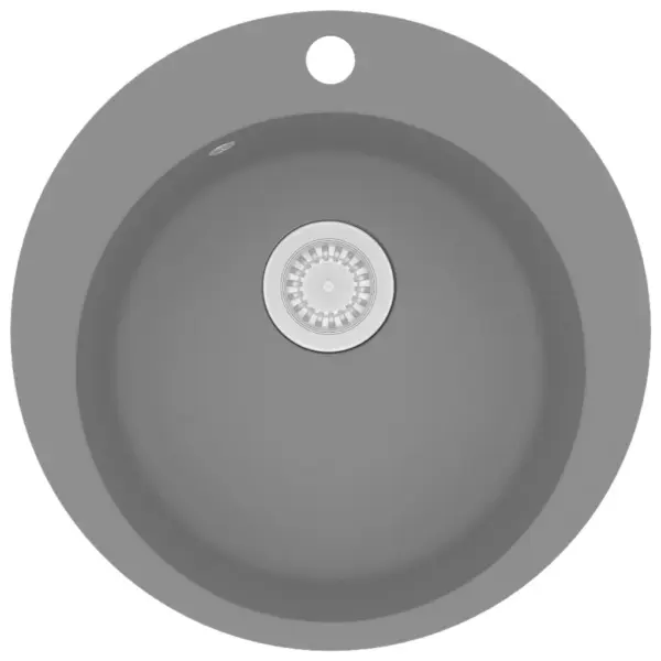 Ümmargune ühe süvendiga graniitkomposiit köögivalamu, hall, 505 x 505 mm, kapisisene paigaldus – 2