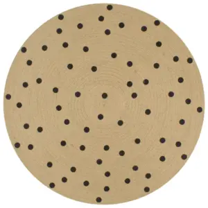 Ümmargune käsitsi valmistatud džuutvaip täpilise mustriga, naturaalne/must, 150 cm
