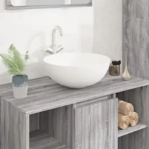 Ümmargune keraamiline valamu kapi peale, valge, 36 x 15 cm