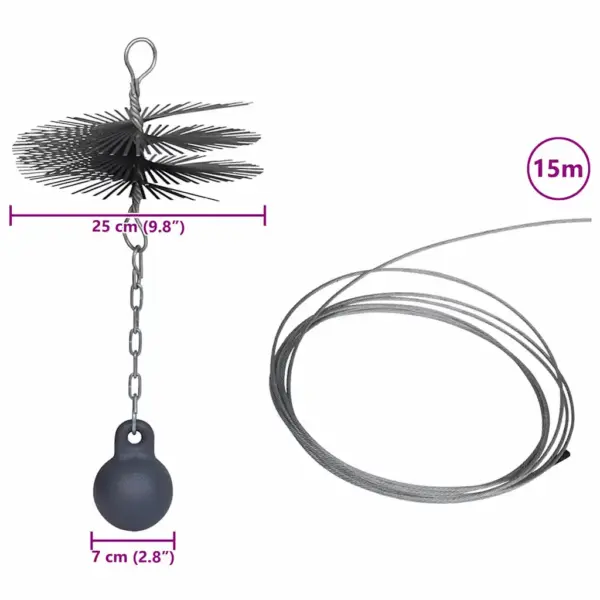 Ümmargune korstnapuhastushari kettpalliga, 25 cm, 15 m traat – 8
