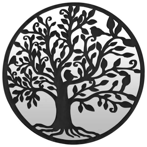 Ümmargune must seinapeegel puumustriga, raud, 40 cm – 2
