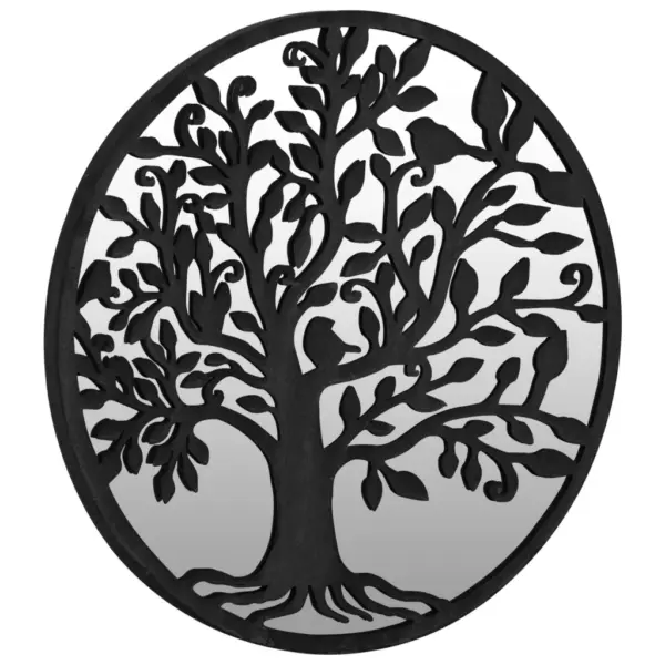 Ümmargune must seinapeegel puumustriga, raud, 40 cm – 3