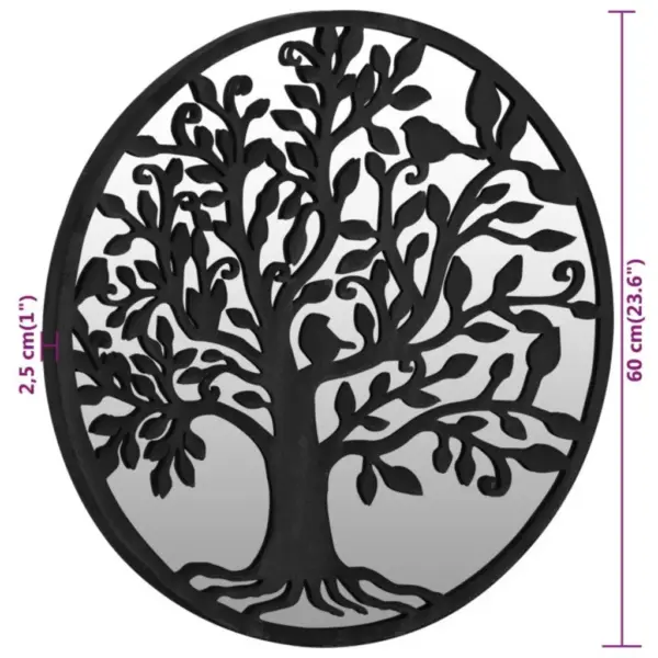 Ümmargune must seinapeegel puumustriga, rauast raam, 60 cm – 6