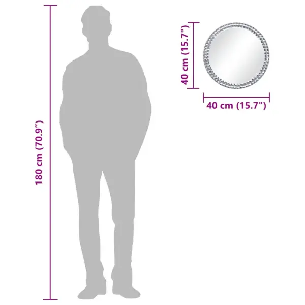 Ümmargune seinapeegel akrüülkristallist servaga, karastatud klaas, hõbedane, 40 cm – 6