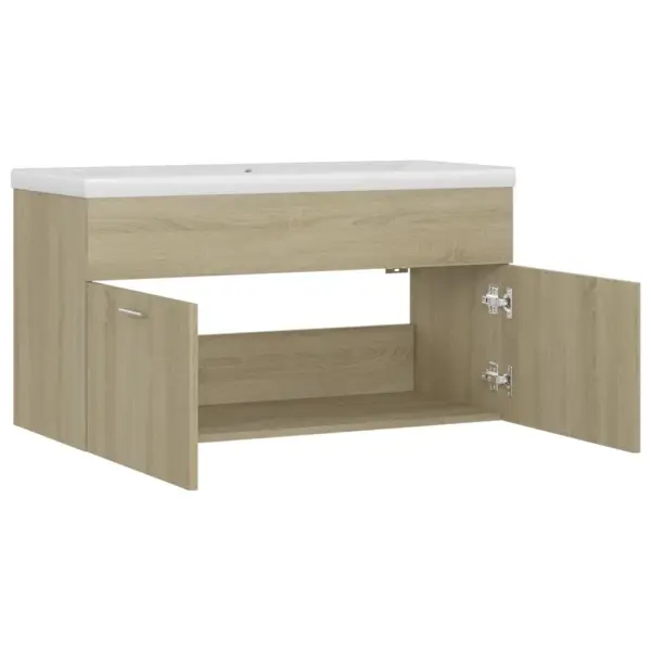 Valamukapp sisseehitatud keraamilise valamuga, sonoma tamm, tehispuit, 90 cm – 5