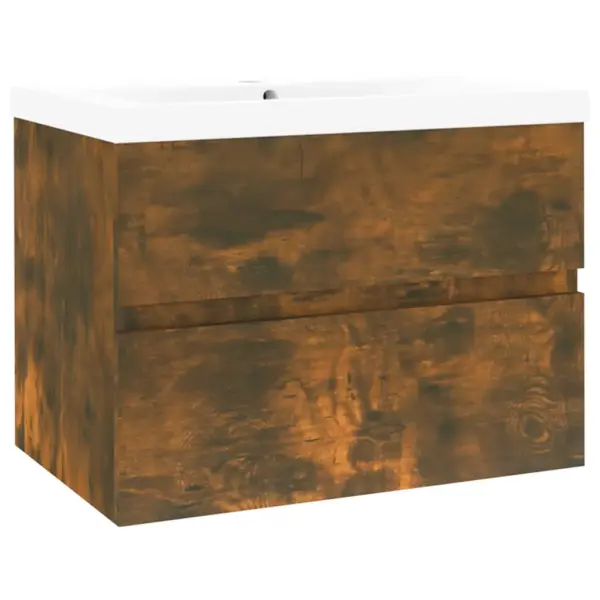 Seinale paigaldatav sisseehitatud valamuga vannitoa kapp, suitsutatud tamme tooni tehispuit, 60 cm – 2