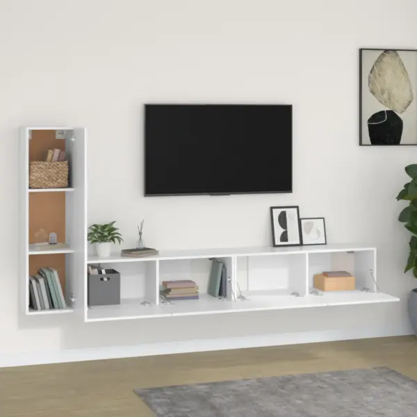 Seinale paigaldatav 3-osaline telerikappide komplekt, valge tehispuit, 2 x 100 x 30 x 30 cm ja 1 x 30,5 x 30 x 110 cm – 3