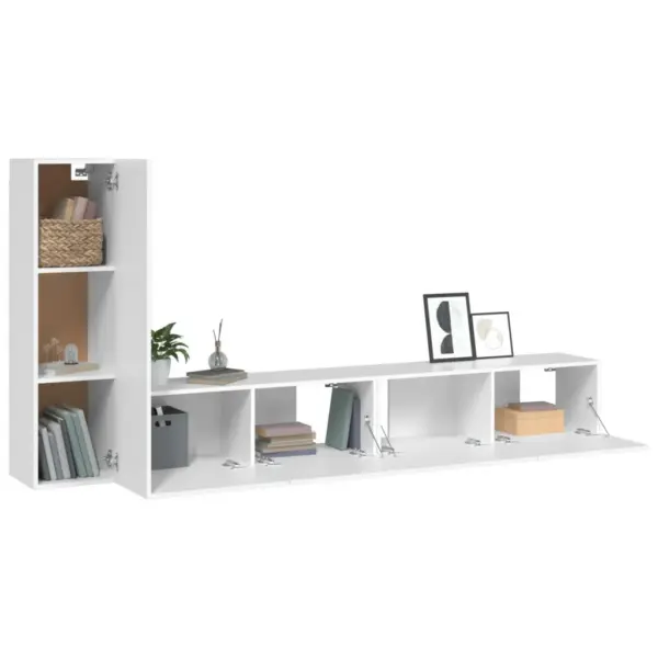 Seinale paigaldatav 3-osaline telerikappide komplekt, valge tehispuit, 2 x 100 x 30 x 30 cm ja 1 x 30,5 x 30 x 110 cm – 4