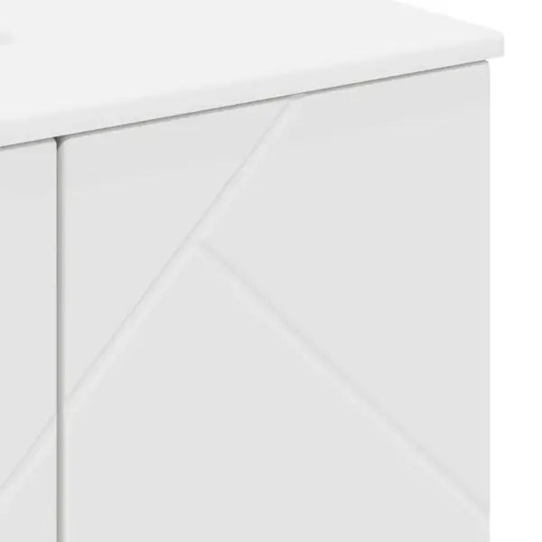 Valge 3-osaline vannitoamööbli komplekt sahtliga, tehispuit ja metall, peeglikapiga – 11