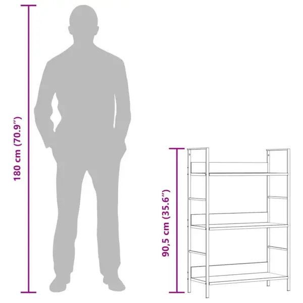 Valge 3-riiuliga raamaturiiul, tehispuit ja teras, 60 x 27,6 x 90,5 cm – 11