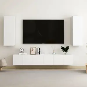 5-osaline seinale paigaldatav telerikappide komplekt, valge tehispuit, 3 x 60 x 30 x 30 cm ja 2 x 30,5 x 30 x 90 cm