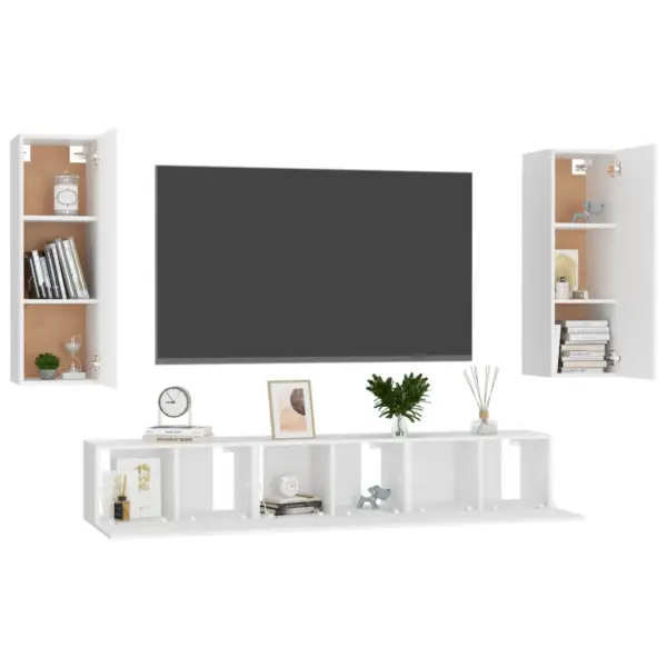 5-osaline seinale paigaldatav telerikappide komplekt, valge tehispuit, 3 x 60 x 30 x 30 cm ja 2 x 30,5 x 30 x 90 cm – 3