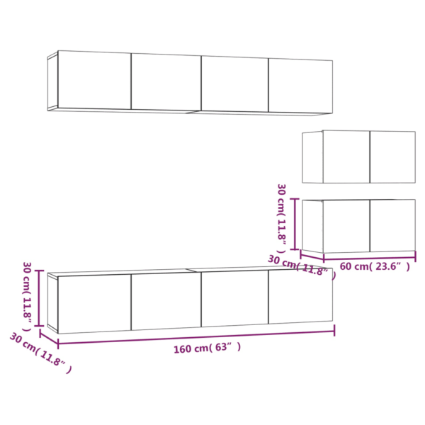 6-osaline valge seinapealne telerikappide komplekt, tehispuit, 4 x 80 x 30 x 30 cm ja 2 x 60 x 30 x 30 cm – 9
