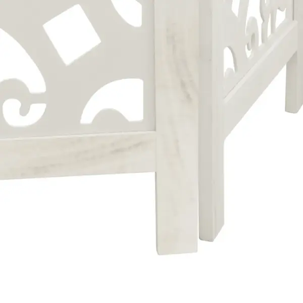 Valge 6-paneeliline ruumijagaja dekoratiivsete mustritega, paulowniapuidust raamiga, 220 cm – 7