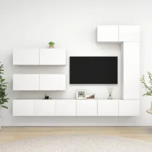 7-osaline seinale kinnitatav TV-kappide komplekt, valge tehispuit
