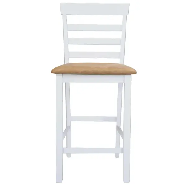 Valge puidust baarilaud ja 4 baaritooli komplekt, beež iste, laud 110 x 60 x 90,8 cm – 4