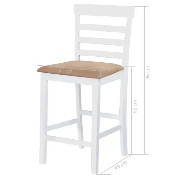 Valge puidust baarilaud ja 4 baaritooli komplekt, beež iste, laud 110 x 60 x 90,8 cm – 9