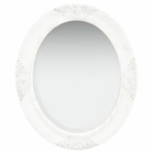 Barokkstiilis ovaalne seinapeegel, valge, 50 x 60 cm