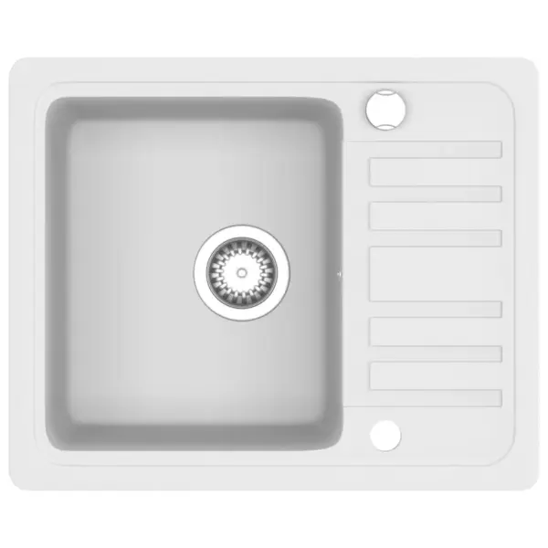Ühe valamuga köögivalamu nõrutusalaga, graniitkomposiit, valge, 575 x 460 mm – 2