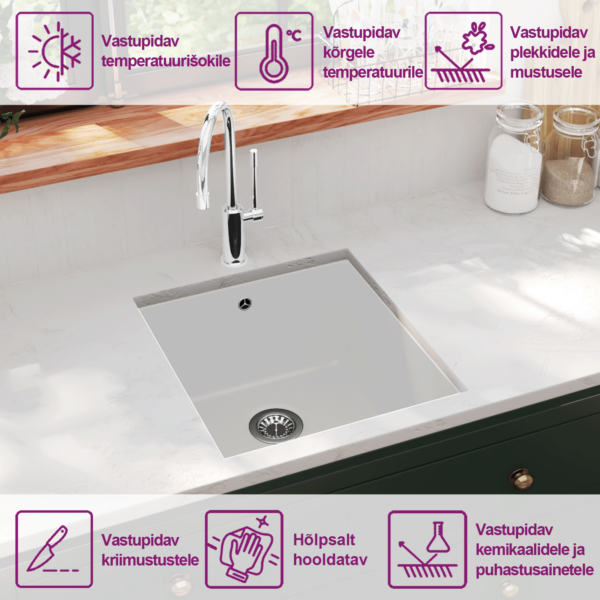 Valge graniitköögivalamu aluspaigalduseks, ühepoolne, 420 x 460 mm – 9