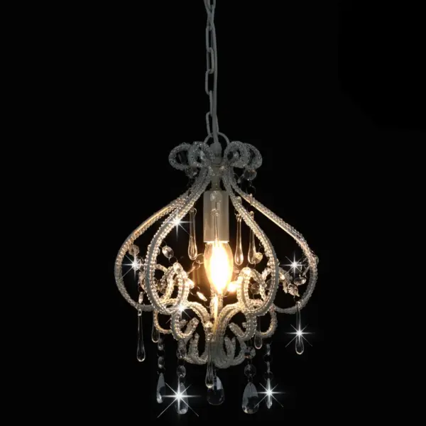 Valge helmestega laelamp, metall ja akrüül, E14, 24 x 32 cm – 4