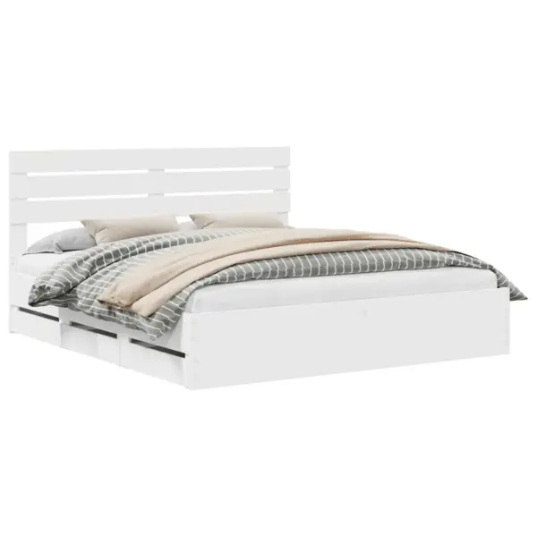 Valge insenerpuidust voodiraam sahtlitega peatsiga, 180 x 200 cm – 2