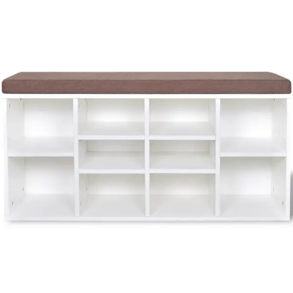 Valge jalanõude hoiupink 10 sektsiooniga, pruun istmega, melamiinkattega tehispuit, 103 x 30 x 48 cm – 3