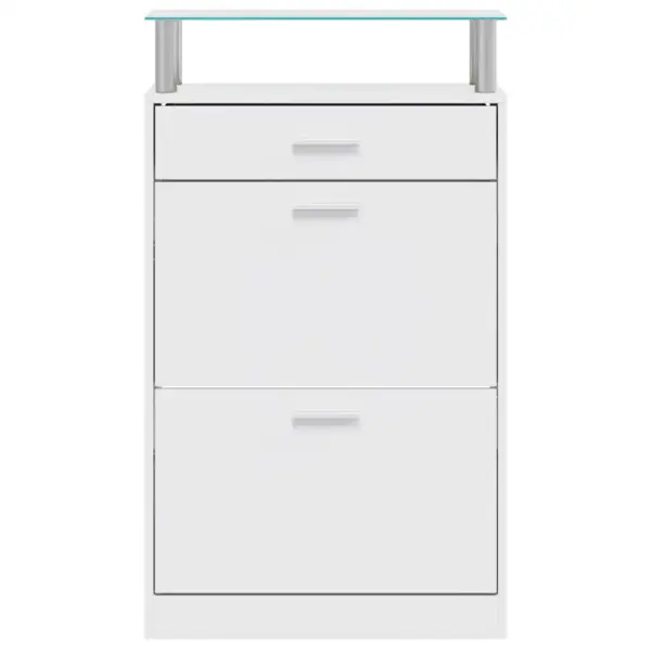 Valge jalanõukapp 2 klapiga, sahtli ja klaasriiuliga, 63 x 24 x 104 cm – 4