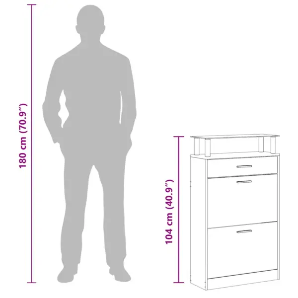 Valge jalanõukapp 2 klapiga, sahtli ja klaasriiuliga, 63 x 24 x 104 cm – 10