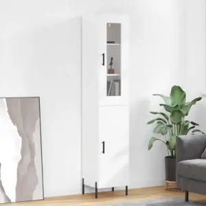 Kõrge hoiukapp metalljalgadel, valge tehispuit, 34,5 x 34 x 180 cm