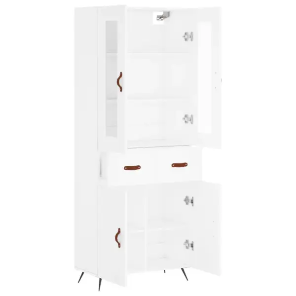 Kõrge kapp klaasustega ülaosaga, valge tehispuit, 69,5 x 34 x 180 cm – 4