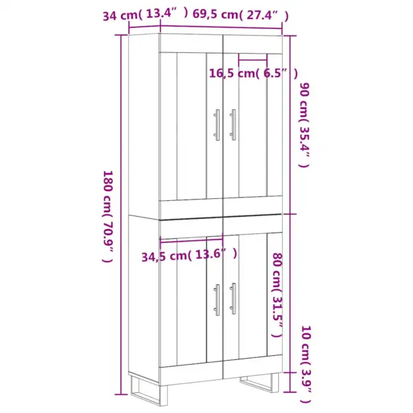 Kõrge kapp uste ja metalljalgadega, valge tehispuit, 69,5 x 34 x 180 cm – 13
