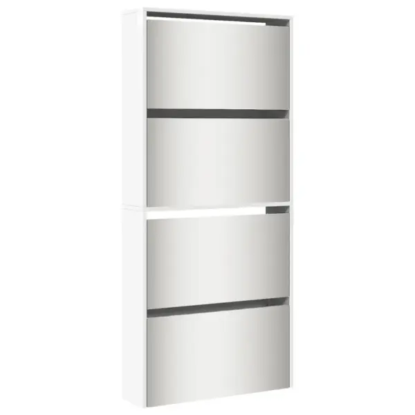 Kõrgläikega valge kingakapp peegelustega ja 4 allatõmmatava sahtliga, 63 x 17 x 134 cm – 2