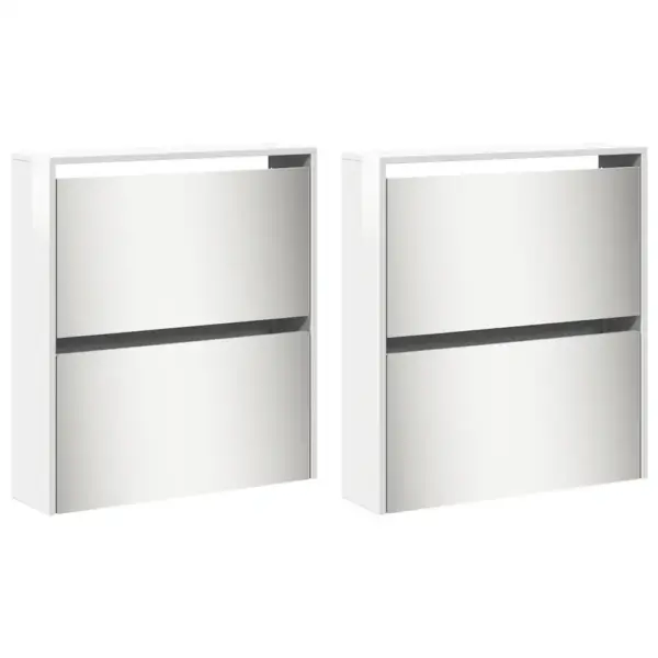 Kõrgläikega valge kingakapp peegelustega ja 4 allatõmmatava sahtliga, 63 x 17 x 134 cm – 4