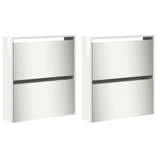 Kõrgläikega valge kingakapp peegelustega ja 4 allatõmmatava sahtliga, 63 x 17 x 134 cm – 6