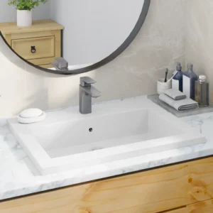 Tööpinnapealne valge kvartsvalamu ülevooluga, 600 x 450 x 120 mm