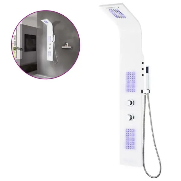 LED-valgustusega termostaatne dušipaneel, alumiinium, valge, 20 x 44 x 130 cm – 2