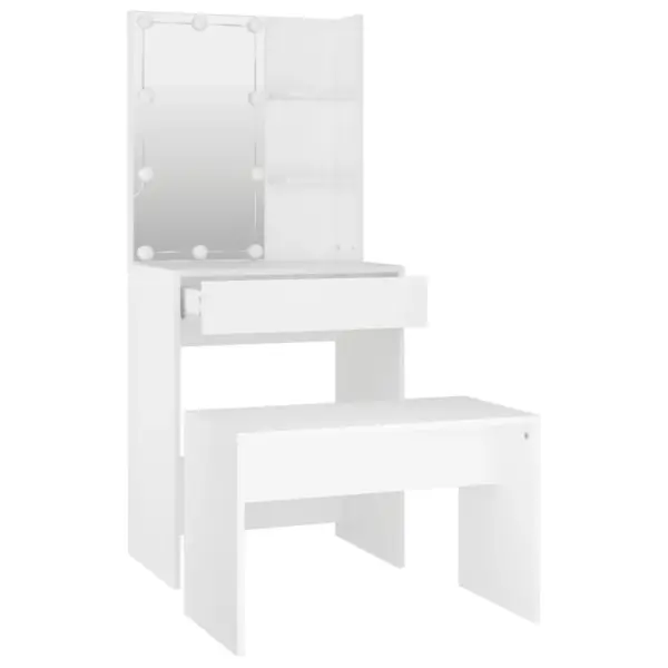 Valge LED-valgustusega tualettlaua komplekt pingiga, tehispuit, 60 x 40 x 140 cm – 6