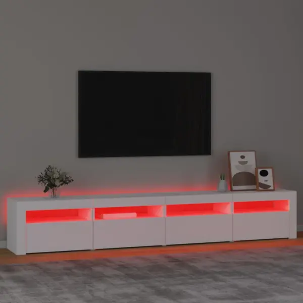 LED-valgustusega telerialuse komplekt, valge tehispuit, 240 x 35 x 40 cm – 5